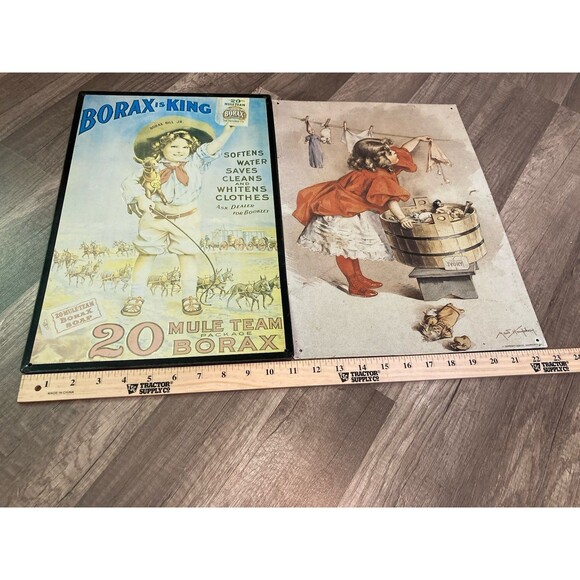 Vintage Theme Original Borax is King 20 Mule & Clothes Line Tin Signs Lot/2 - Picture 8 of 8